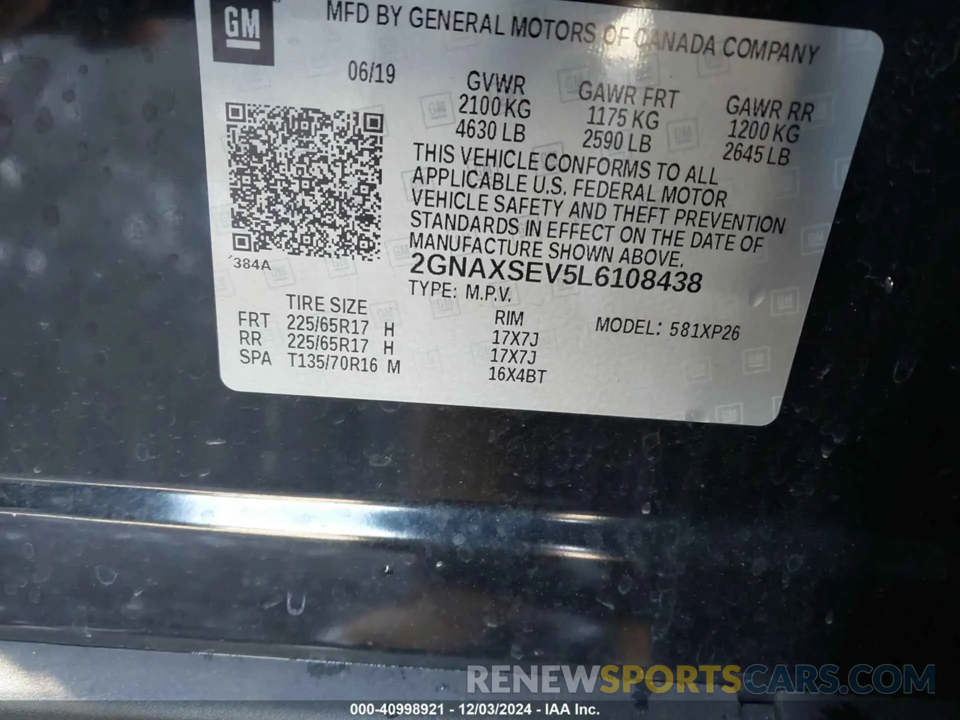 9 fotografías del automóvil dañado 2GNAXSEV5L6108438 CHEVROLET EQUINOX 2020