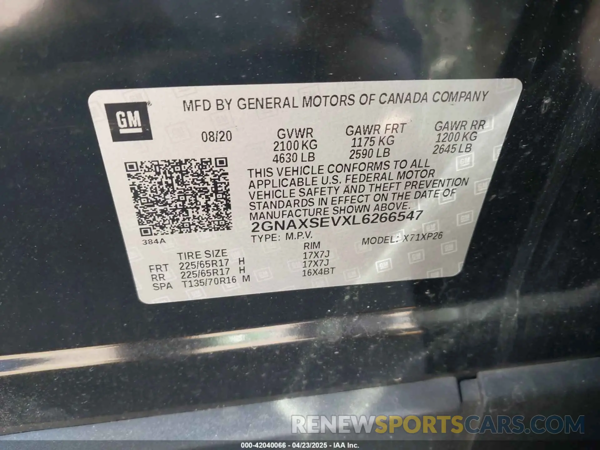 9 fotografías del automóvil dañado 2GNAXSEVXL6266547 CHEVROLET EQUINOX 2020
