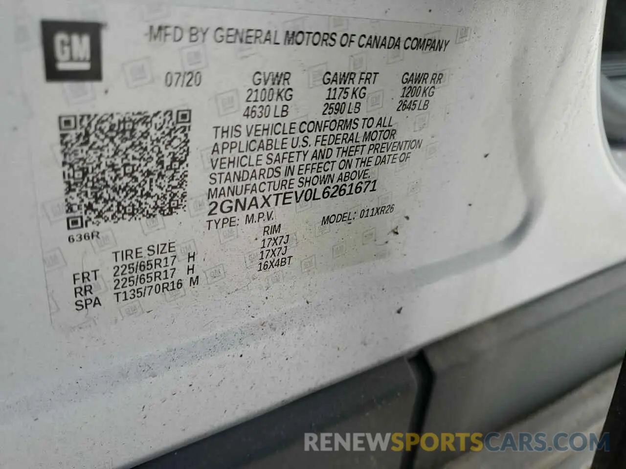 15 fotografías del automóvil dañado 2GNAXTEV0L6261671 CHEVROLET EQUINOX 2020