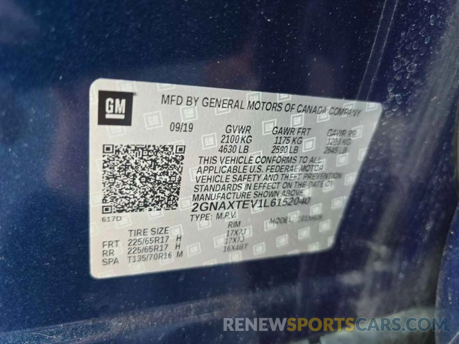 20 fotografías del automóvil dañado 2GNAXTEV1L6152040 CHEVROLET EQUINOX 2020