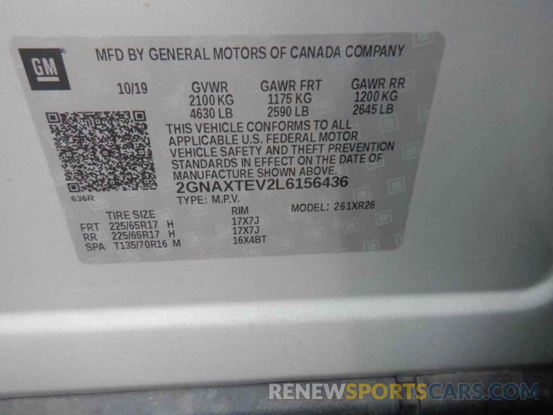 5 fotografías del automóvil dañado 2GNAXTEV2L6156436 CHEVROLET EQUINOX 2020