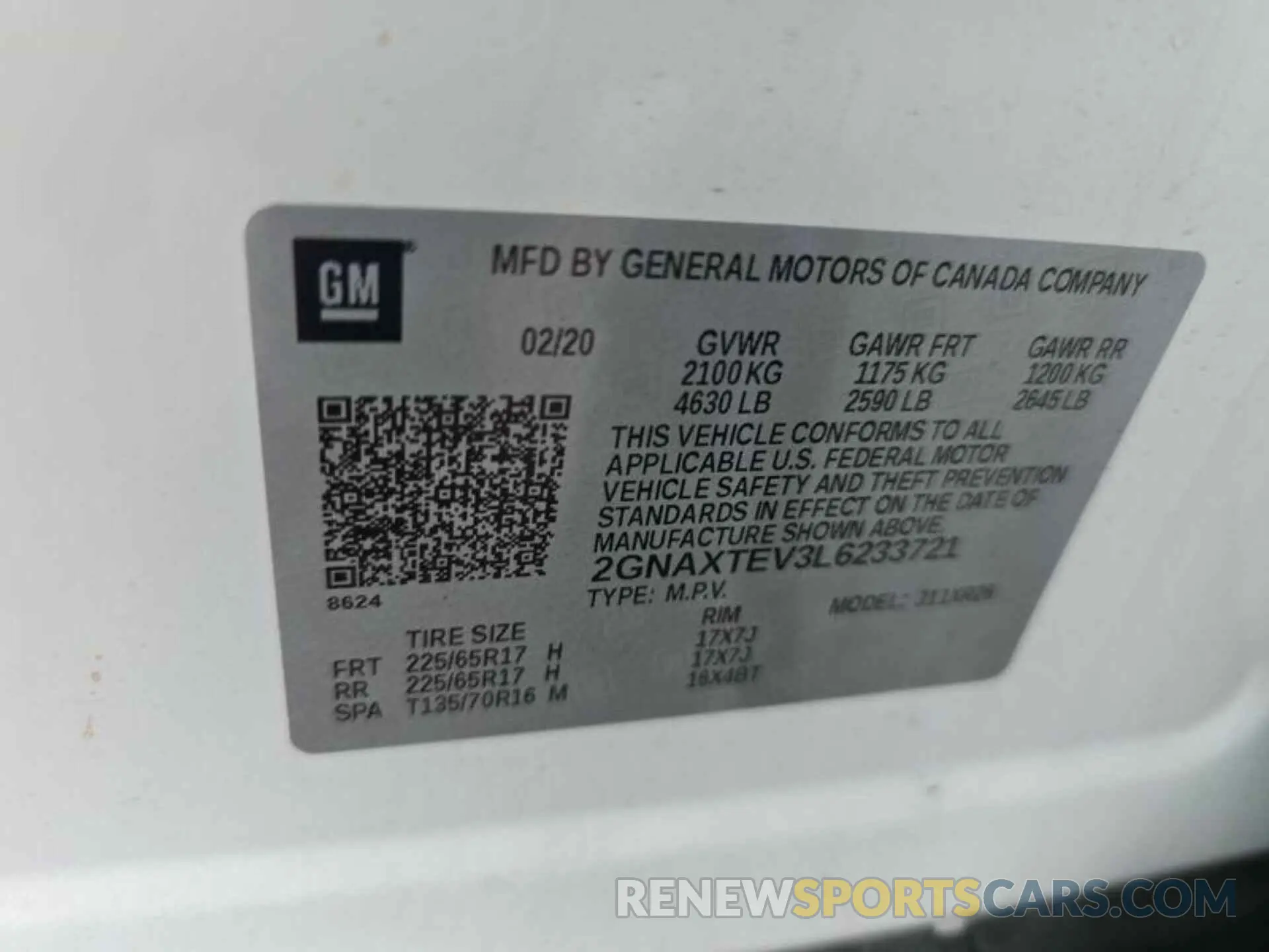 16 fotografías del automóvil dañado 2GNAXTEV3L6233721 CHEVROLET EQUINOX 2020