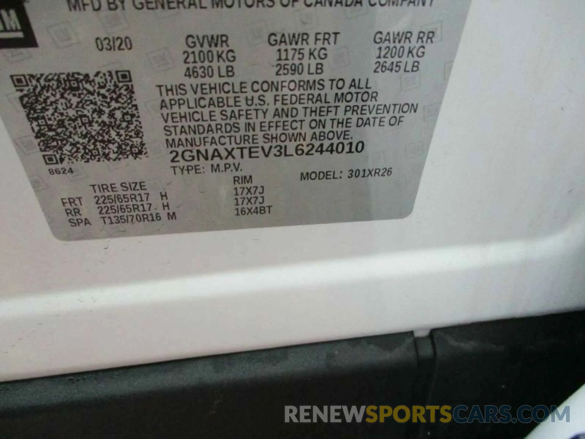 11 fotografías del automóvil dañado 2GNAXTEV3L6244010 CHEVROLET EQUINOX 2020
