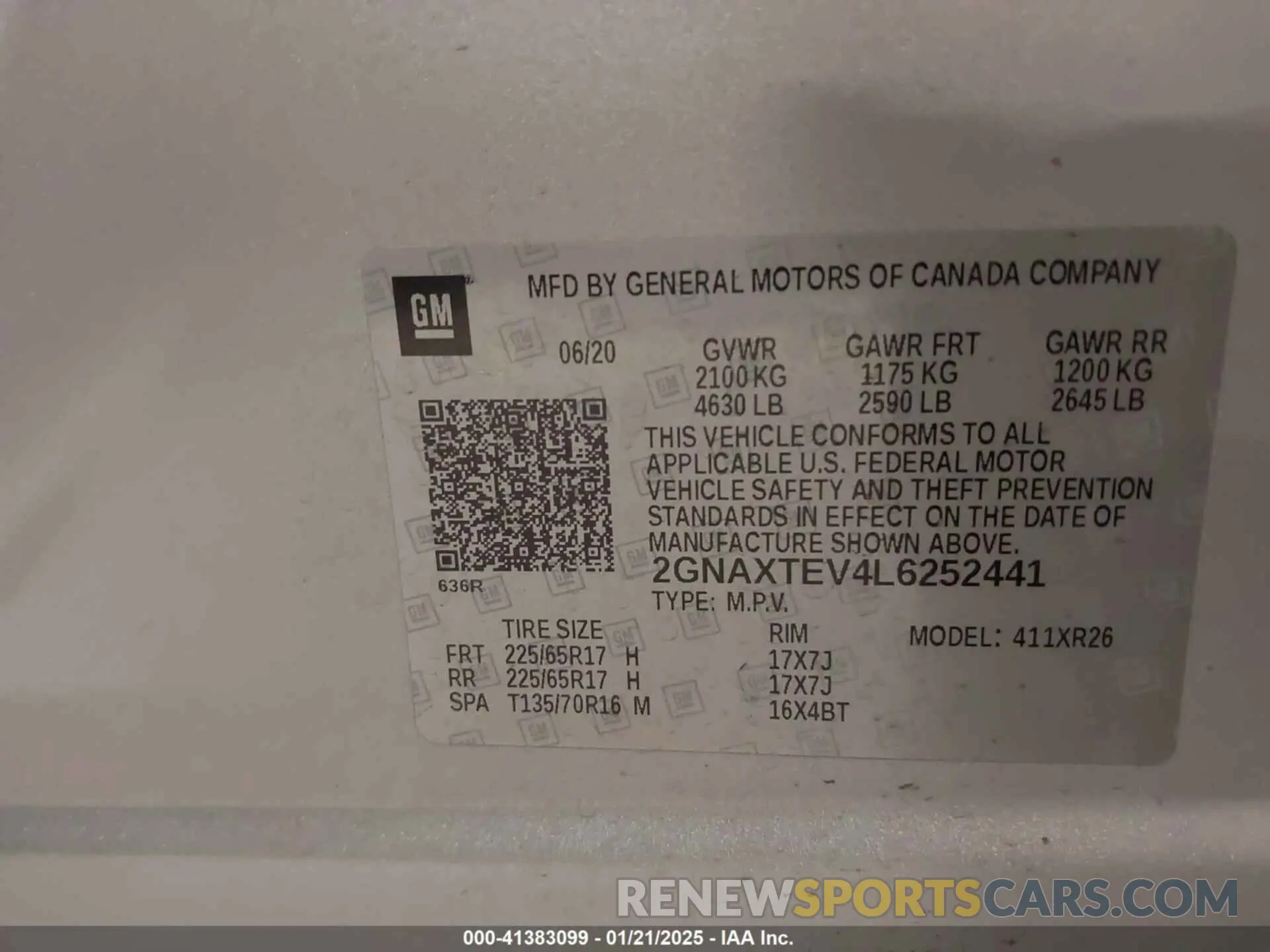 9 fotografías del automóvil dañado 2GNAXTEV4L6252441 CHEVROLET EQUINOX 2020