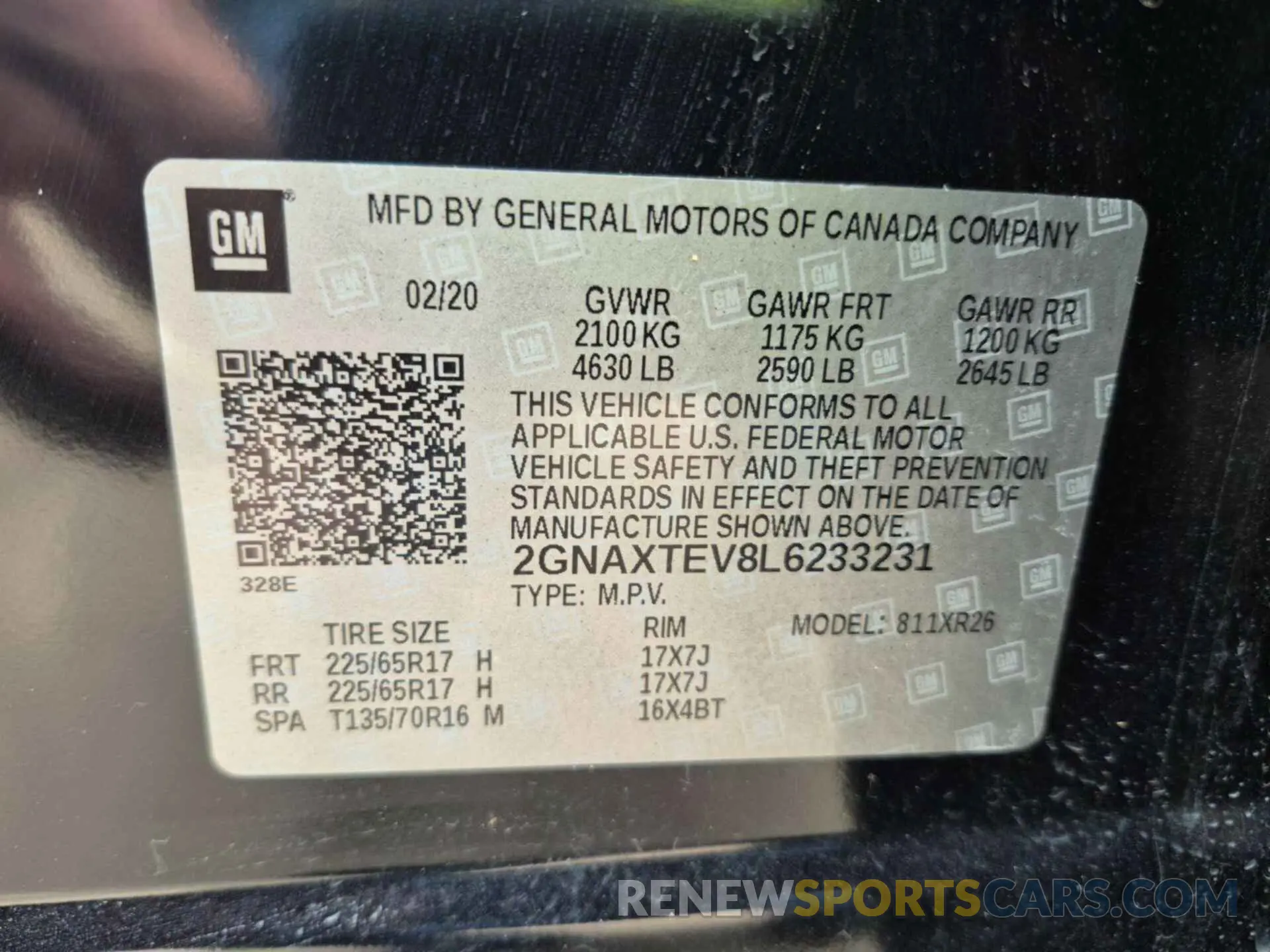 15 fotografías del automóvil dañado 2GNAXTEV8L6233231 CHEVROLET EQUINOX 2020