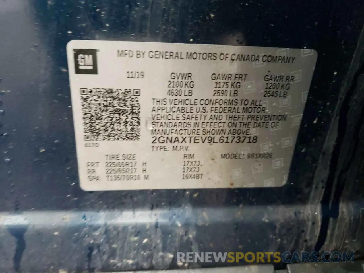13 fotografías del automóvil dañado 2GNAXTEV9L6173718 CHEVROLET EQUINOX 2020
