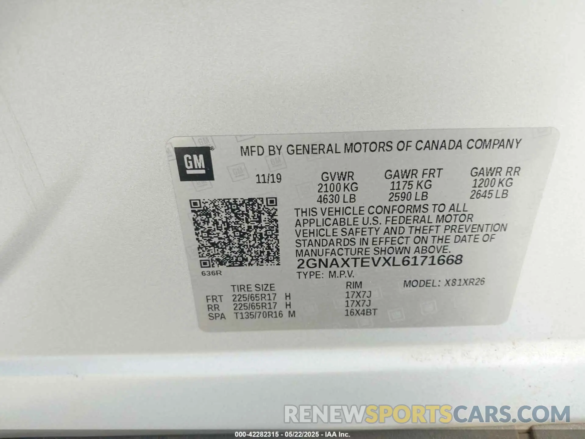 9 fotografías del automóvil dañado 2GNAXTEVXL6171668 CHEVROLET EQUINOX 2020