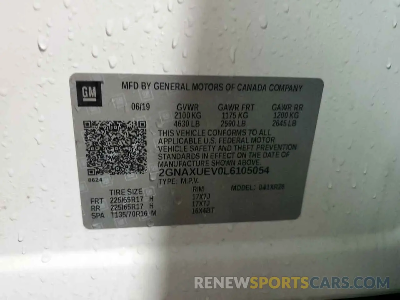 12 fotografías del automóvil dañado 2GNAXUEV0L6105054 CHEVROLET EQUINOX 2020