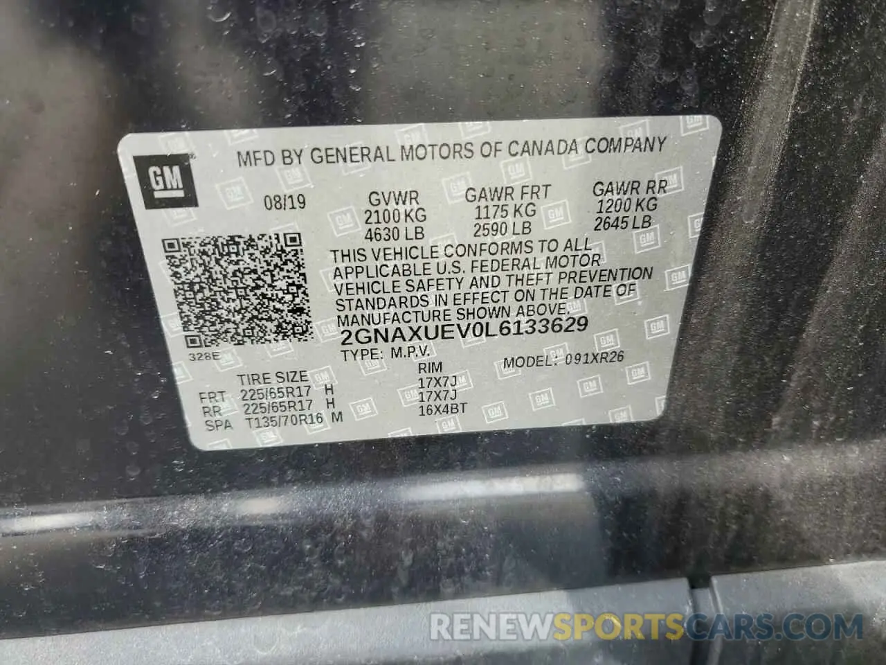 13 fotografías del automóvil dañado 2GNAXUEV0L6133629 CHEVROLET EQUINOX 2020