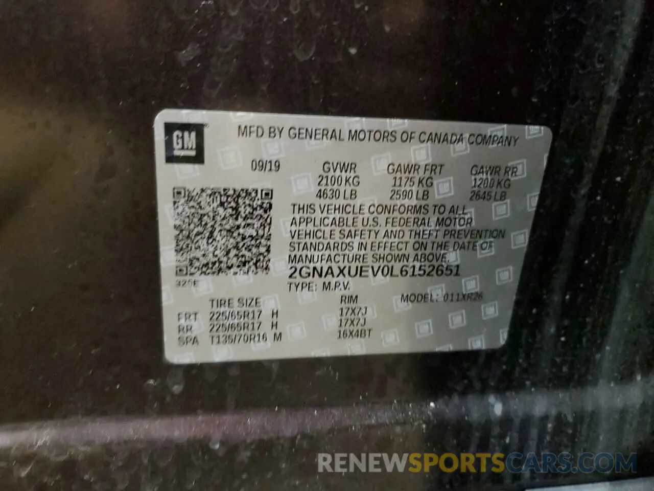 13 fotografías del automóvil dañado 2GNAXUEV0L6152651 CHEVROLET EQUINOX 2020