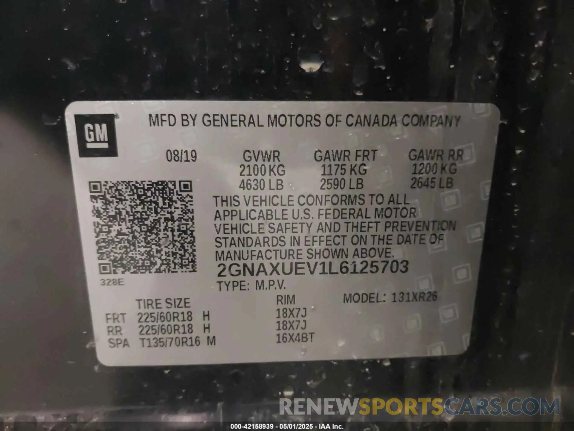9 fotografías del automóvil dañado 2GNAXUEV1L6125703 CHEVROLET EQUINOX 2020
