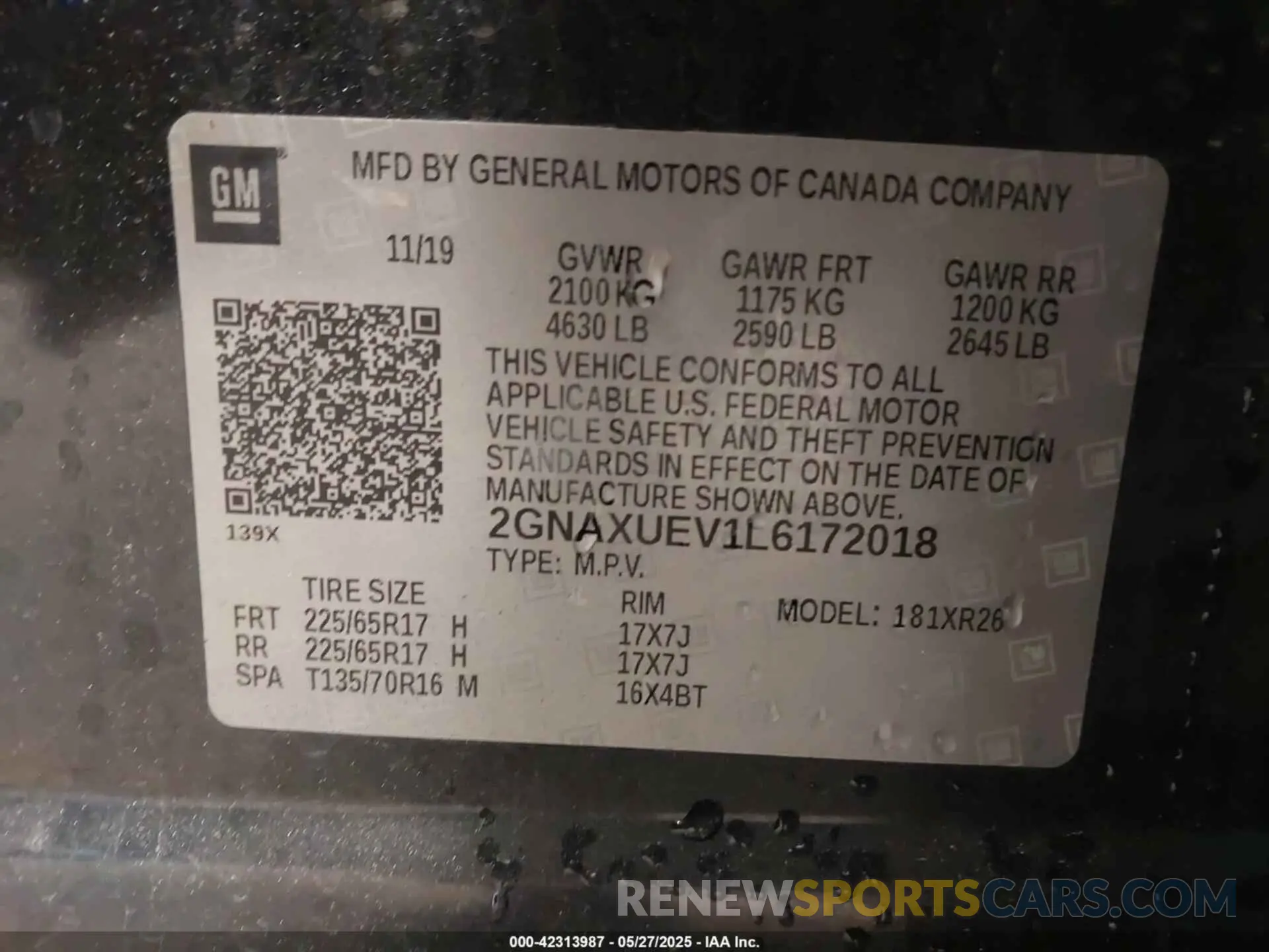 9 fotografías del automóvil dañado 2GNAXUEV1L6172018 CHEVROLET EQUINOX 2020