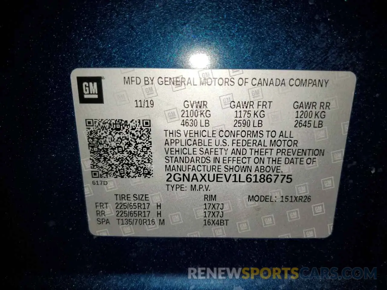 13 fotografías del automóvil dañado 2GNAXUEV1L6186775 CHEVROLET EQUINOX 2020