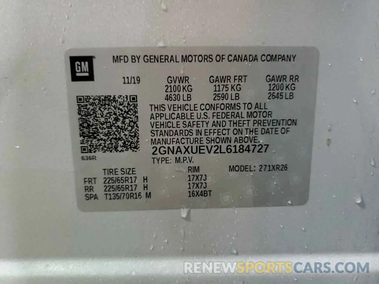 13 fotografías del automóvil dañado 2GNAXUEV2L6184727 CHEVROLET EQUINOX 2020