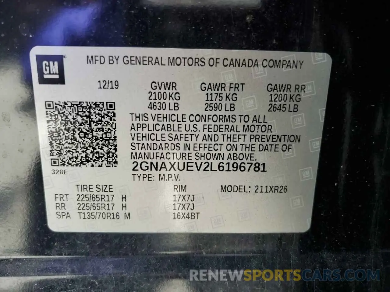 14 fotografías del automóvil dañado 2GNAXUEV2L6196781 CHEVROLET EQUINOX 2020