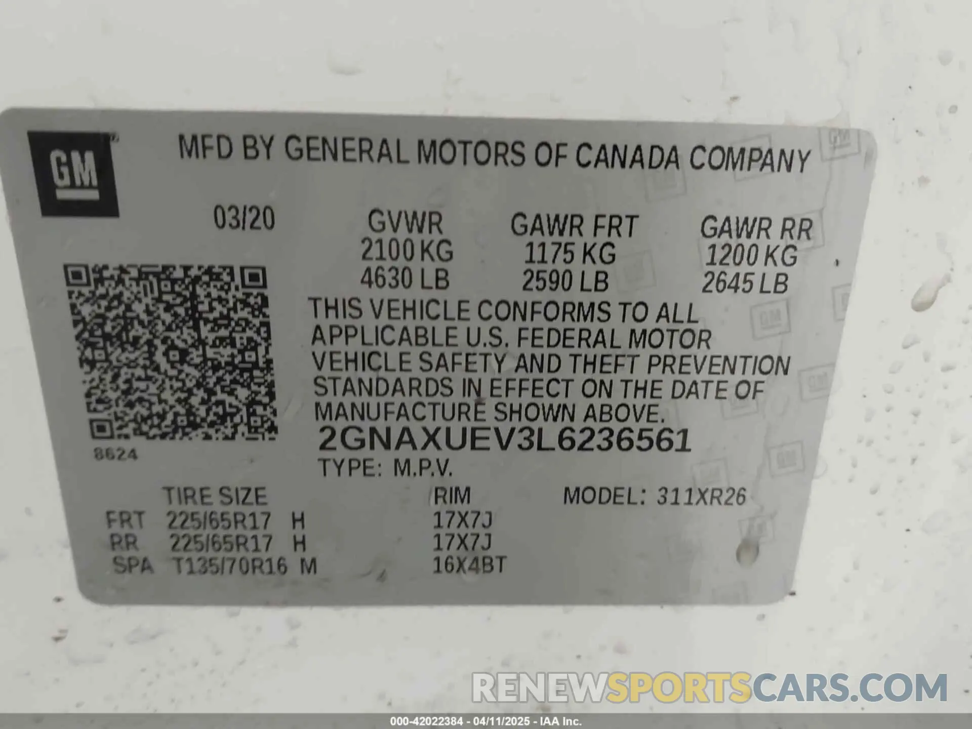 9 fotografías del automóvil dañado 2GNAXUEV3L6236561 CHEVROLET EQUINOX 2020