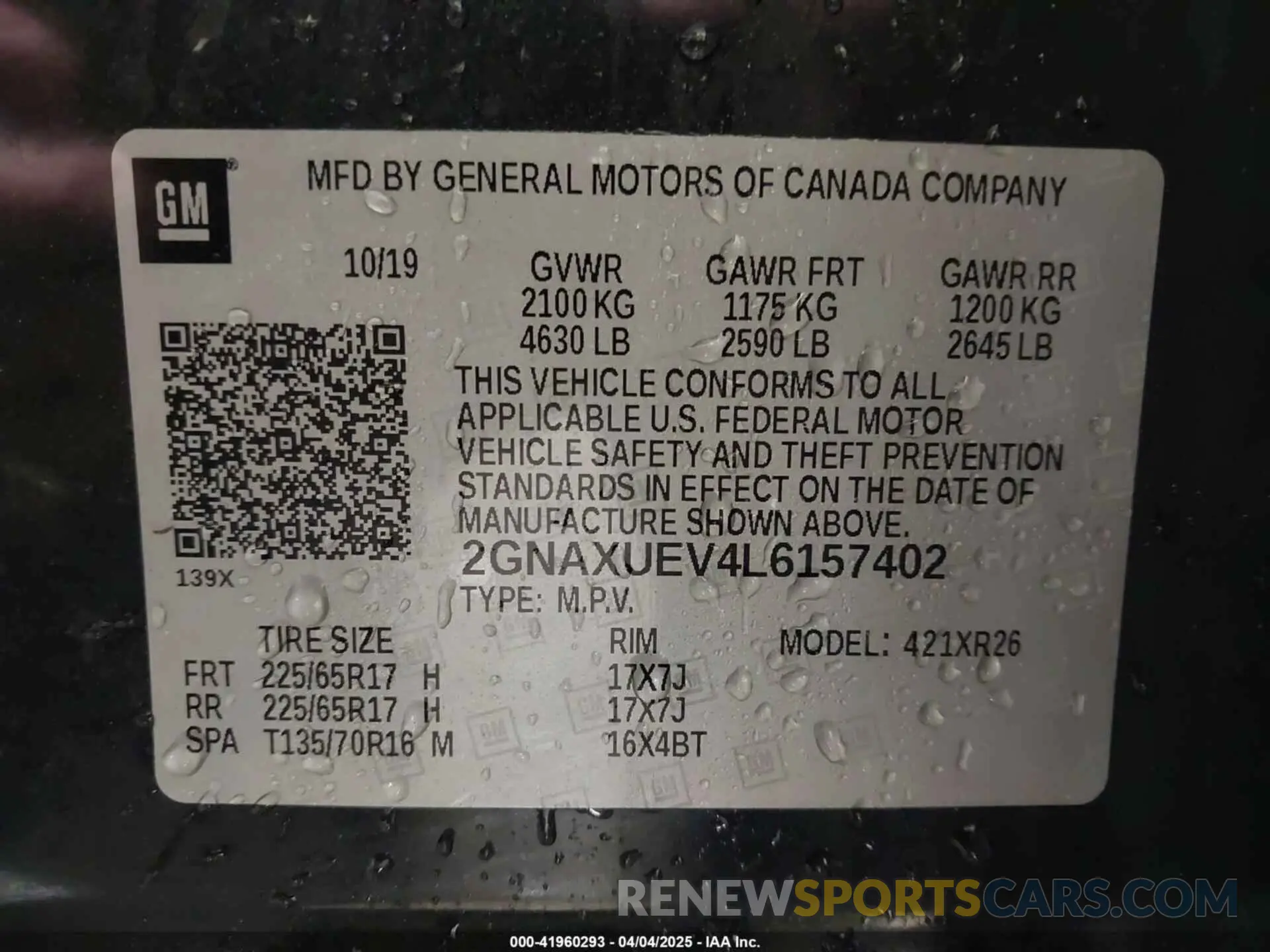 9 fotografías del automóvil dañado 2GNAXUEV4L6157402 CHEVROLET EQUINOX 2020