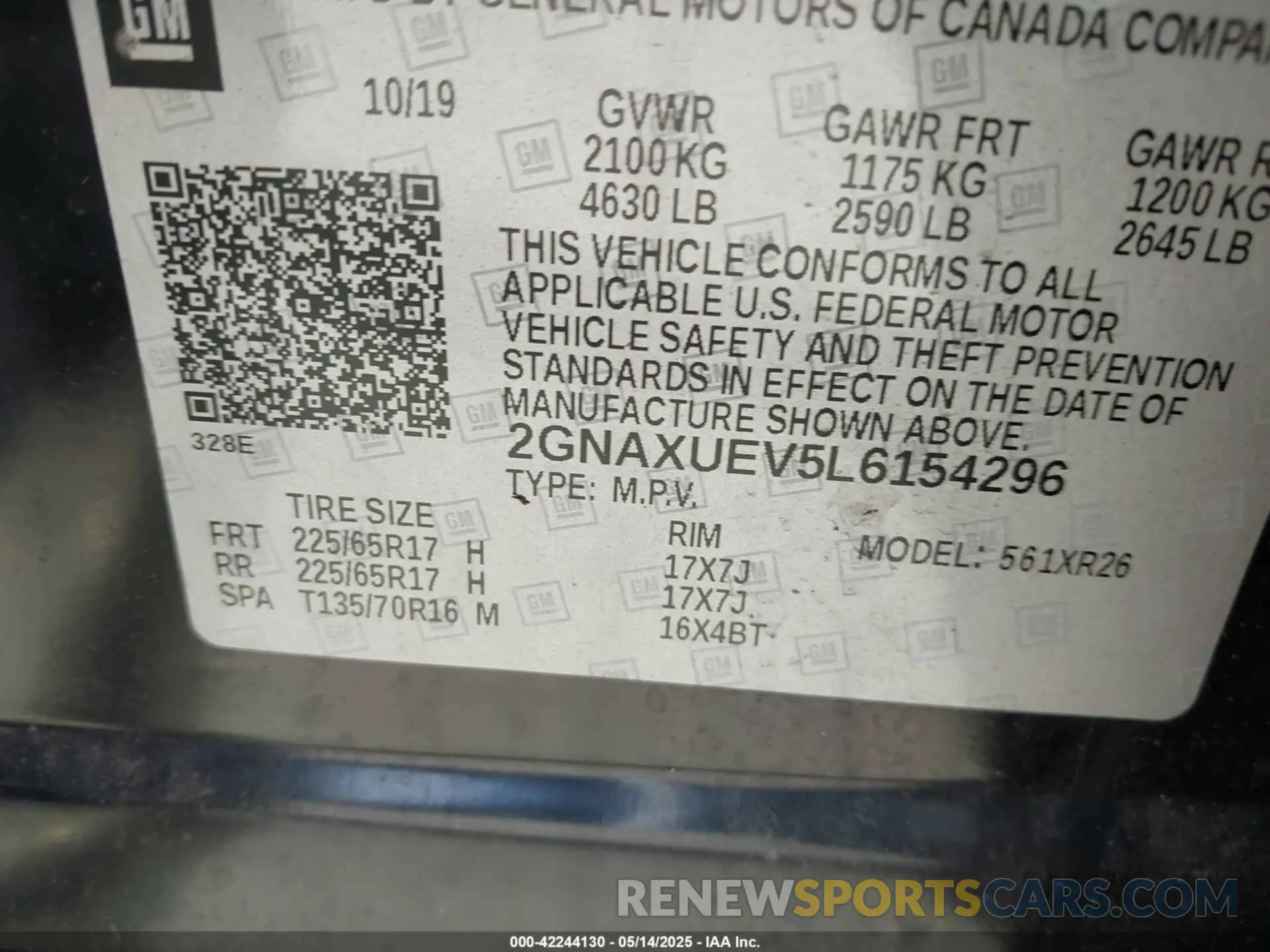 9 fotografías del automóvil dañado 2GNAXUEV5L6154296 CHEVROLET EQUINOX 2020
