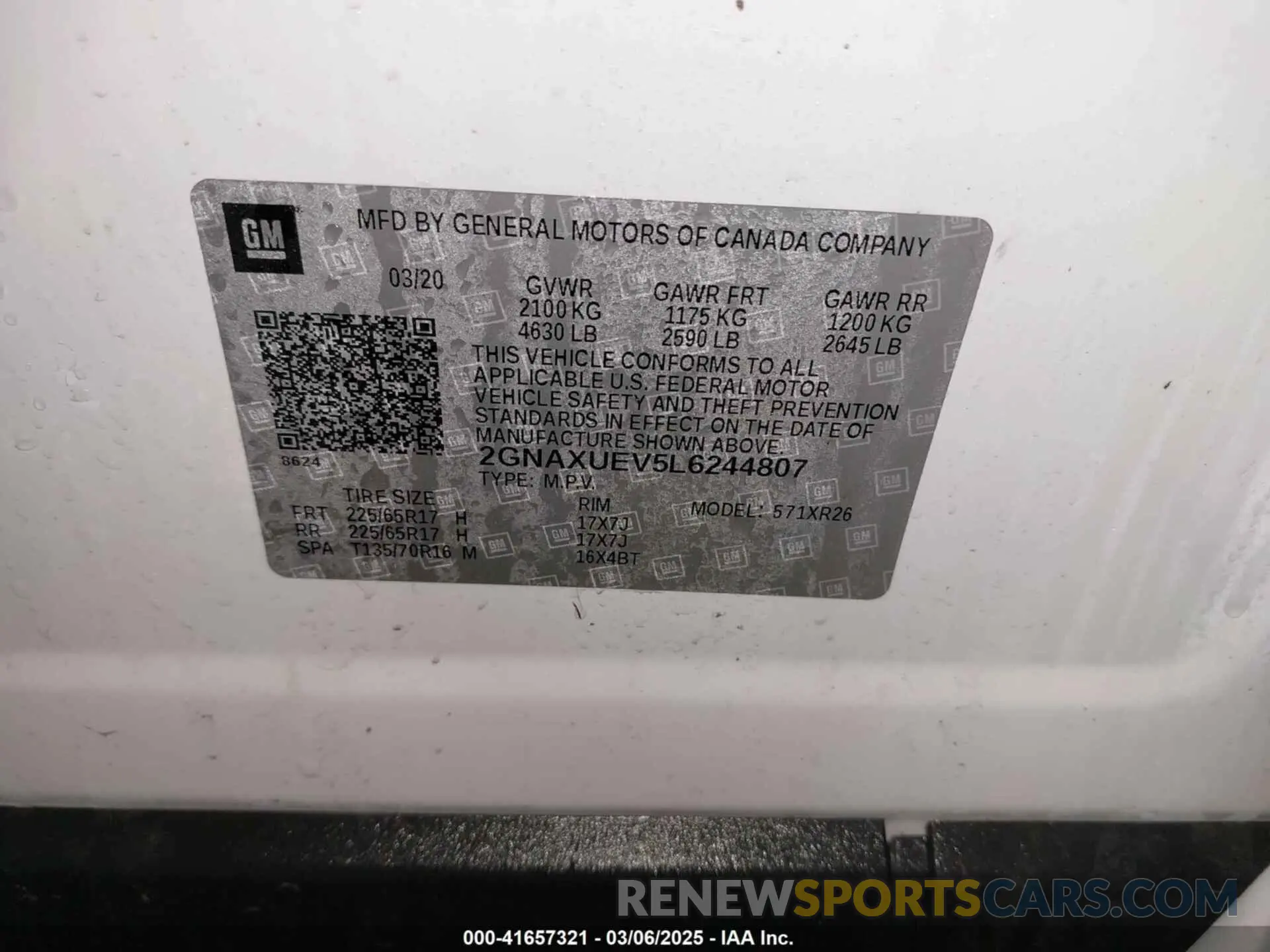 9 fotografías del automóvil dañado 2GNAXUEV5L6244807 CHEVROLET EQUINOX 2020