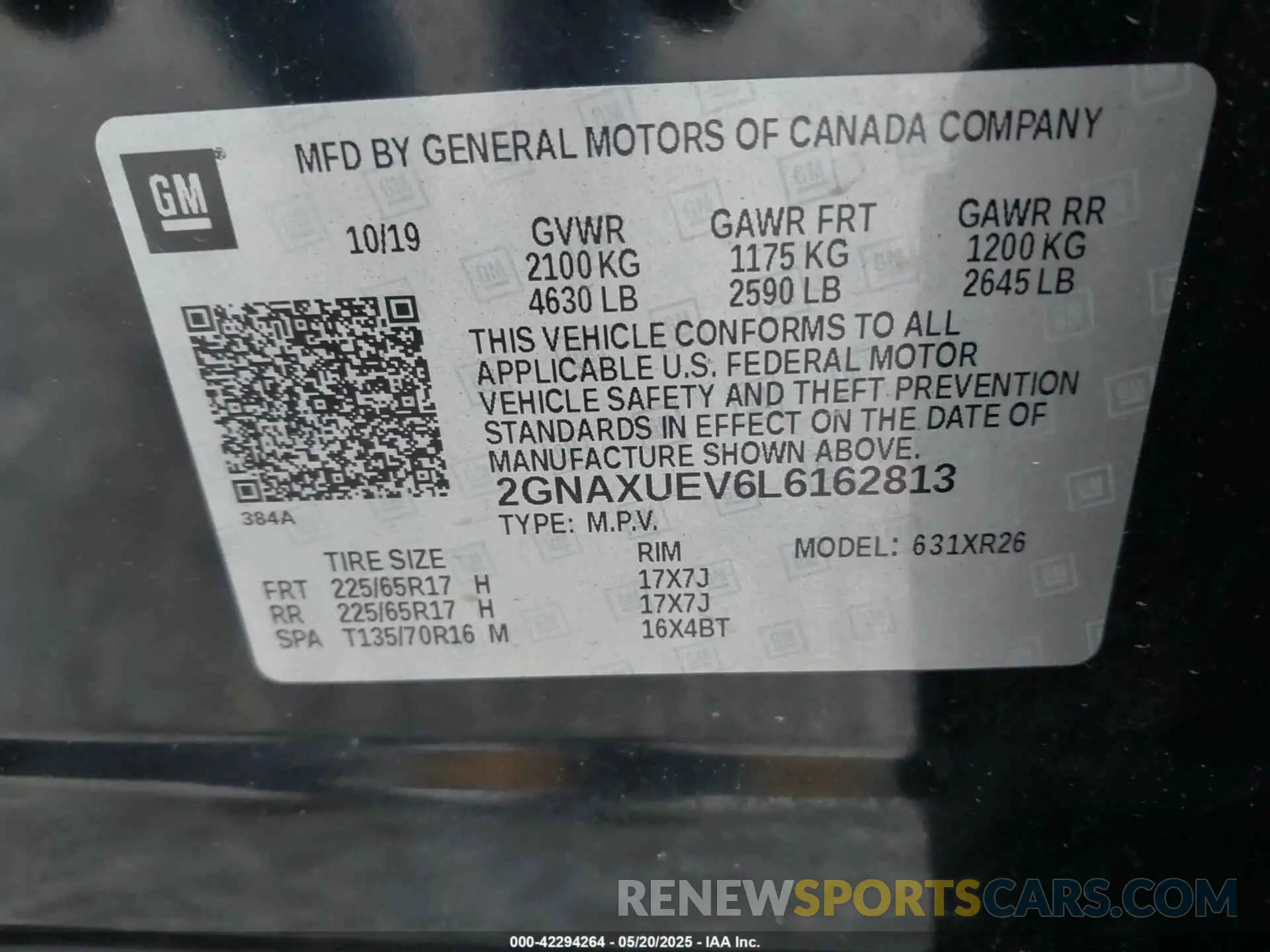 9 fotografías del automóvil dañado 2GNAXUEV6L6162813 CHEVROLET EQUINOX 2020
