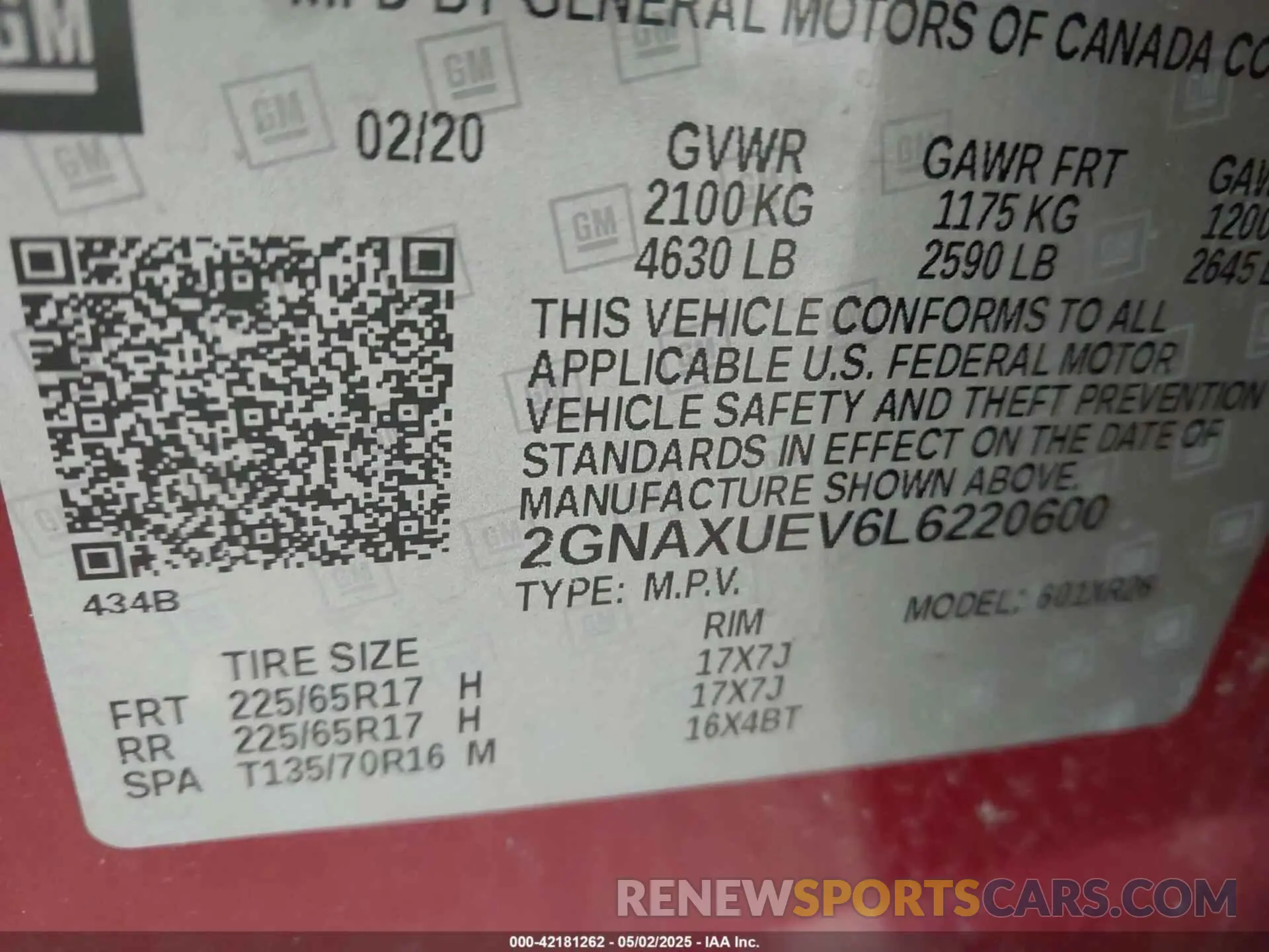 9 fotografías del automóvil dañado 2GNAXUEV6L6220600 CHEVROLET EQUINOX 2020