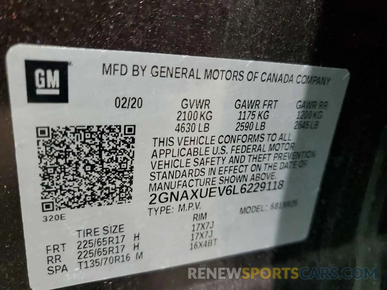 13 fotografías del automóvil dañado 2GNAXUEV6L6229118 CHEVROLET EQUINOX 2020