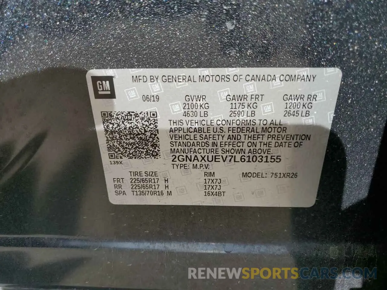 13 fotografías del automóvil dañado 2GNAXUEV7L6103155 CHEVROLET EQUINOX 2020