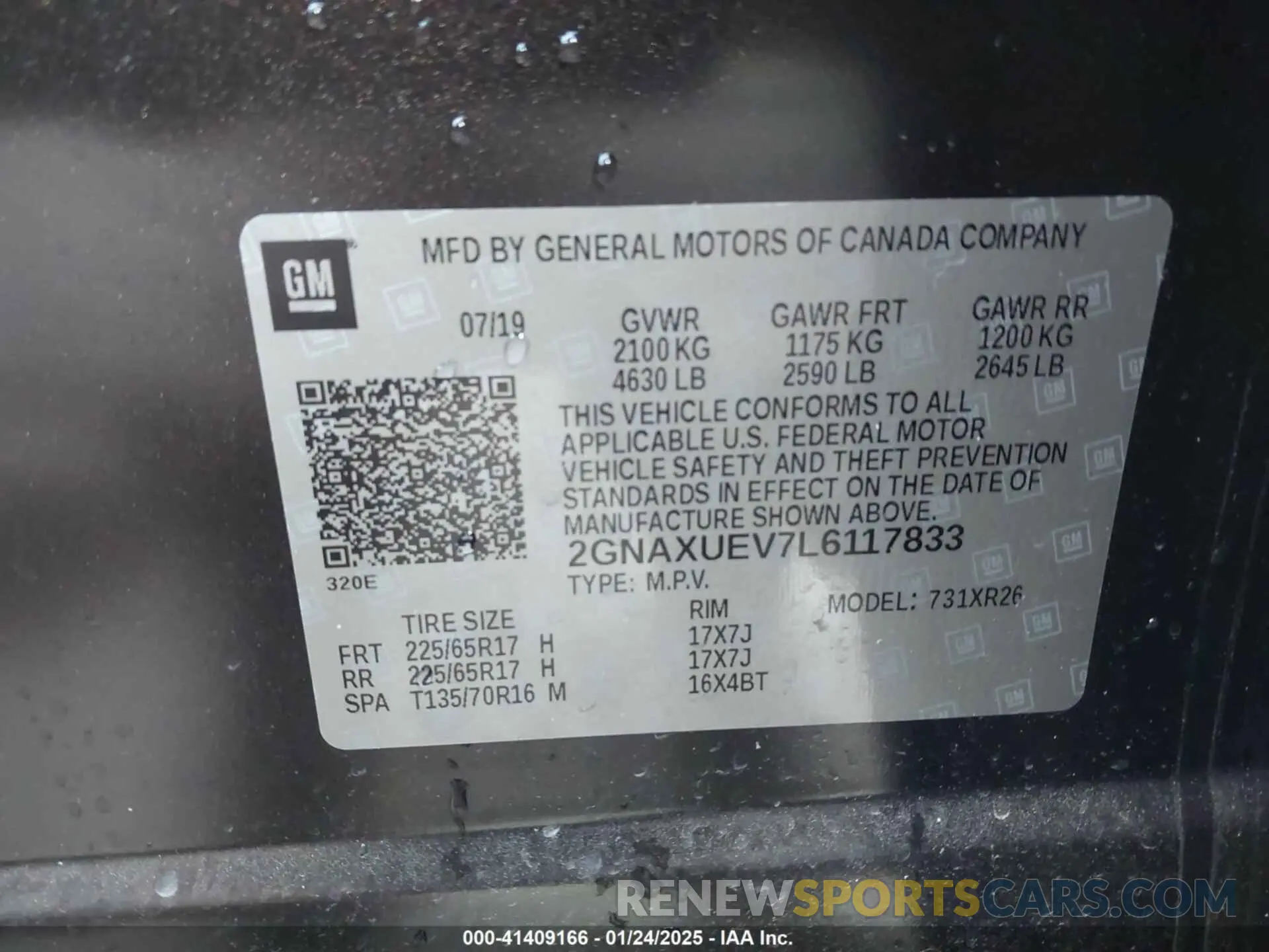 9 fotografías del automóvil dañado 2GNAXUEV7L6117833 CHEVROLET EQUINOX 2020