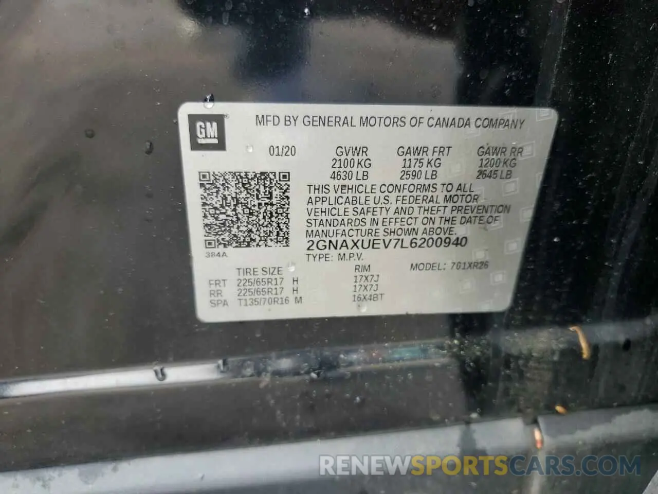 13 fotografías del automóvil dañado 2GNAXUEV7L6200940 CHEVROLET EQUINOX 2020