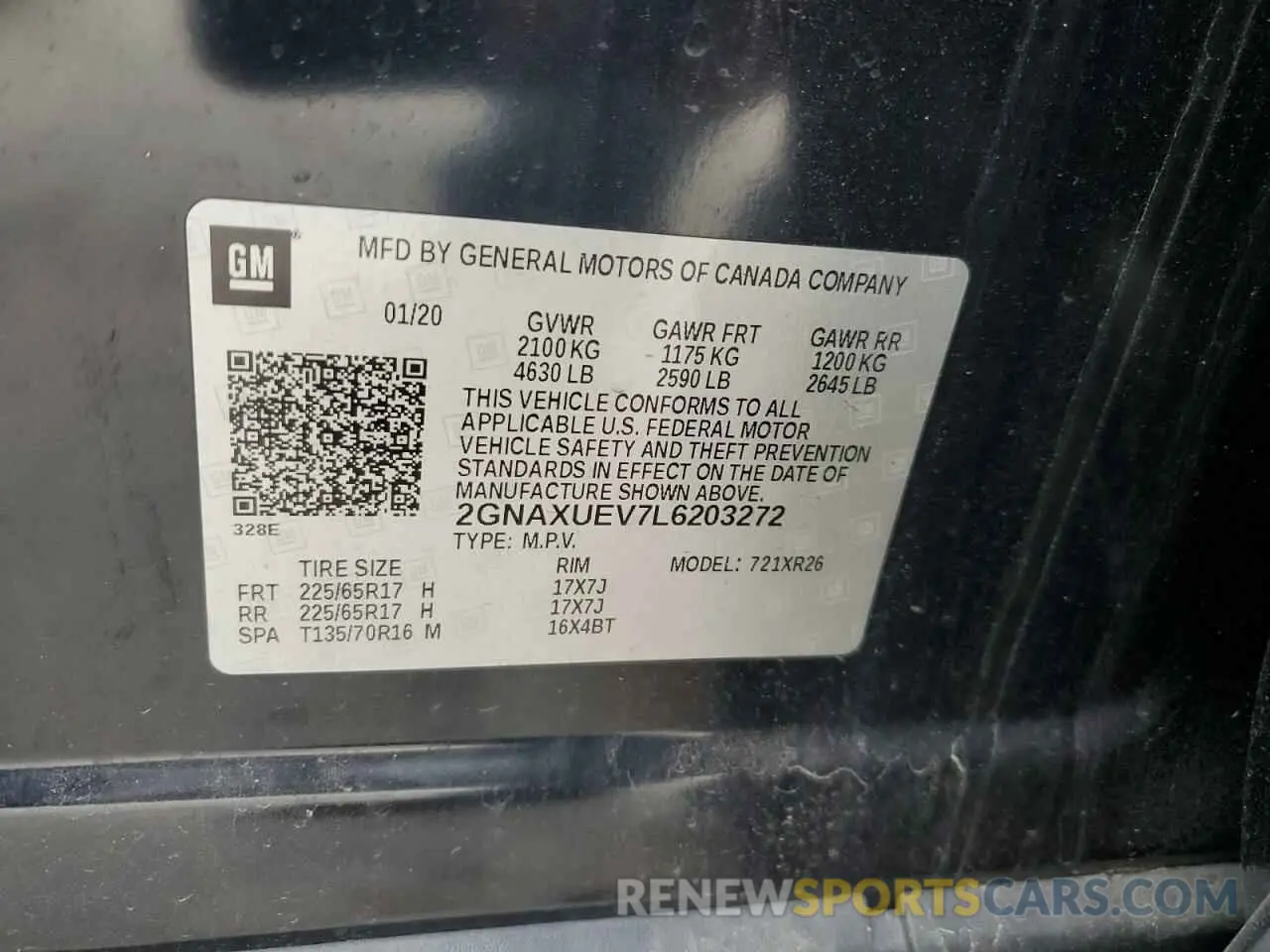 15 fotografías del automóvil dañado 2GNAXUEV7L6203272 CHEVROLET EQUINOX 2020