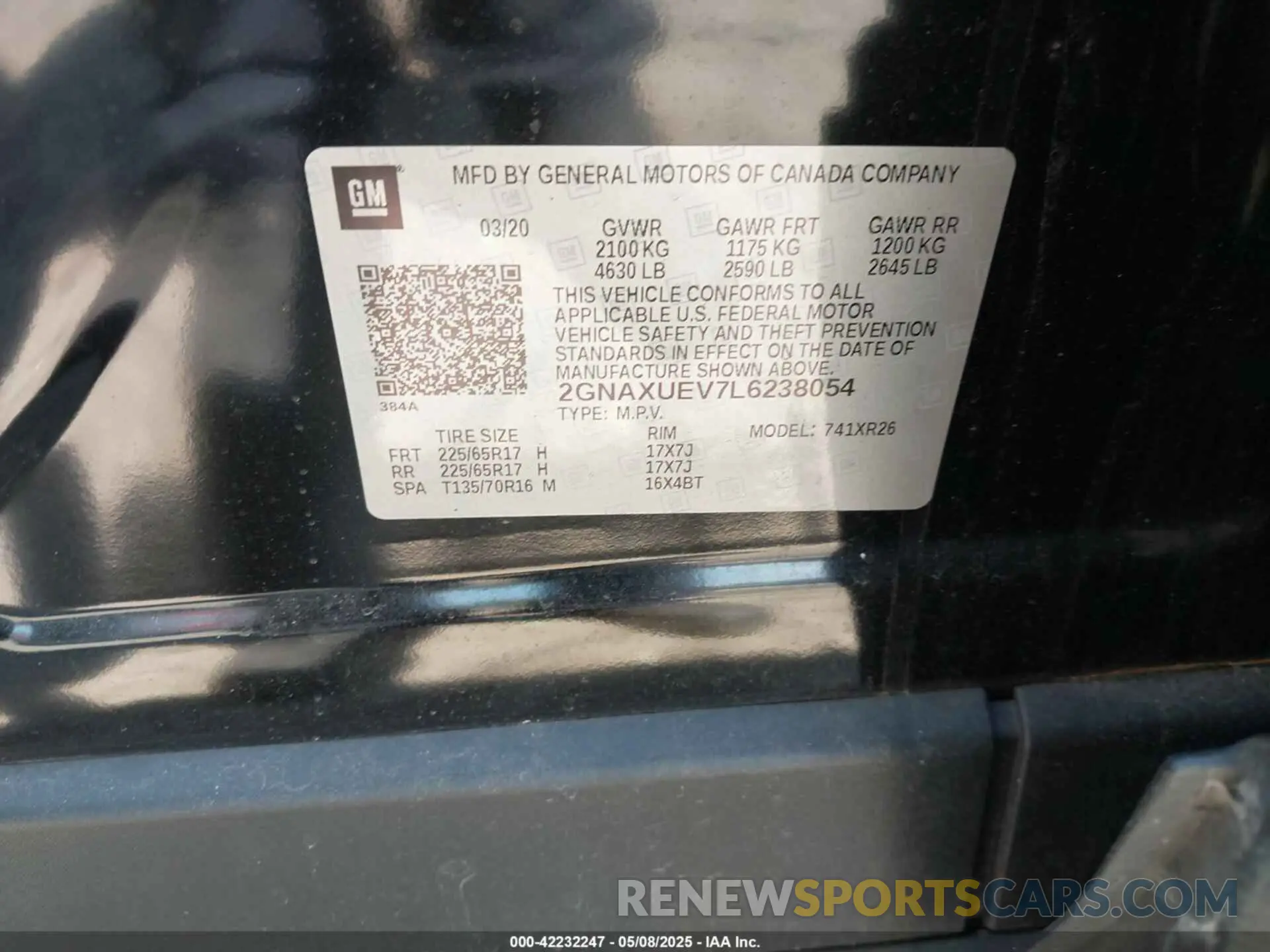 9 fotografías del automóvil dañado 2GNAXUEV7L6238054 CHEVROLET EQUINOX 2020