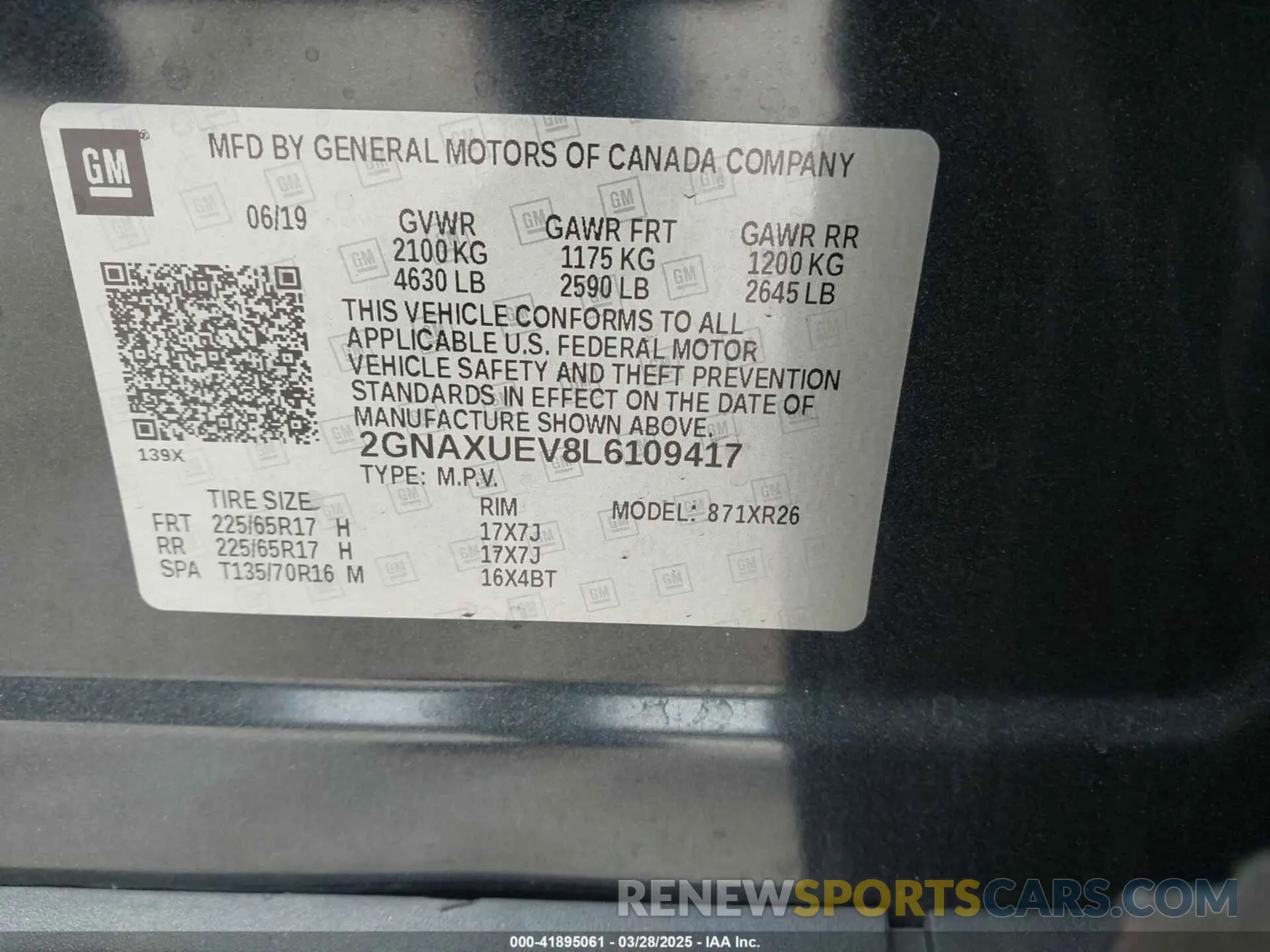 9 fotografías del automóvil dañado 2GNAXUEV8L6109417 CHEVROLET EQUINOX 2020