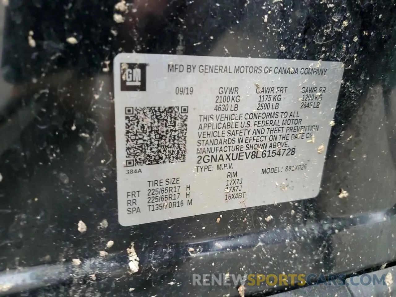 15 fotografías del automóvil dañado 2GNAXUEV8L6154728 CHEVROLET EQUINOX 2020