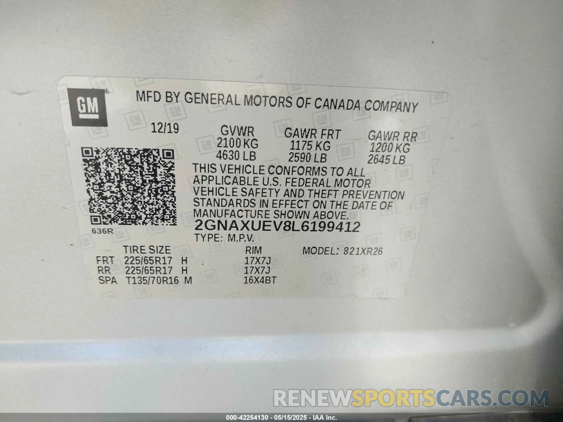 9 fotografías del automóvil dañado 2GNAXUEV8L6199412 CHEVROLET EQUINOX 2020