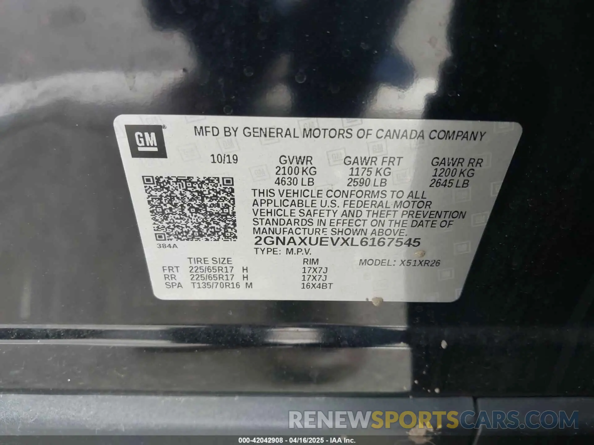 9 fotografías del automóvil dañado 2GNAXUEVXL6167545 CHEVROLET EQUINOX 2020