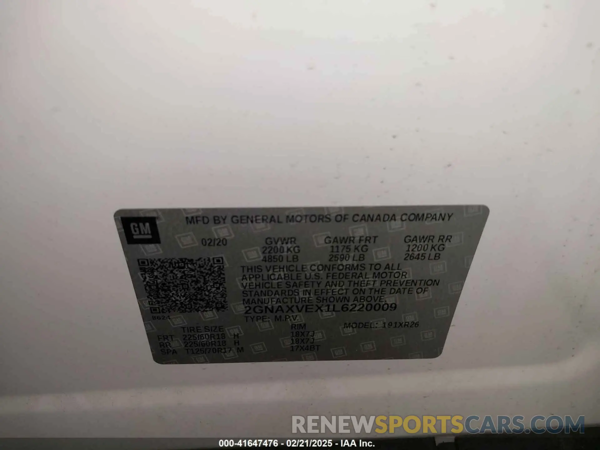 9 fotografías del automóvil dañado 2GNAXVEX1L6220009 CHEVROLET EQUINOX 2020