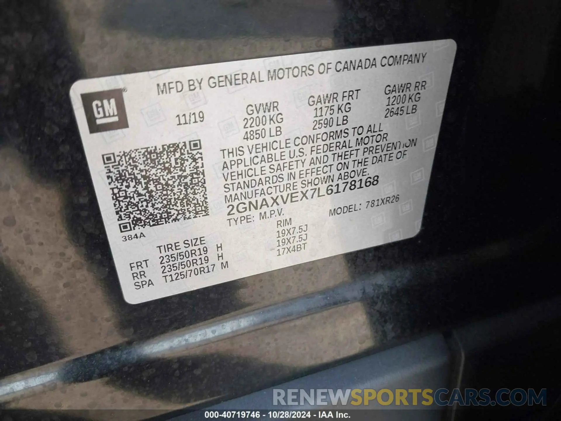 9 fotografías del automóvil dañado 2GNAXVEX7L6178168 CHEVROLET EQUINOX 2020