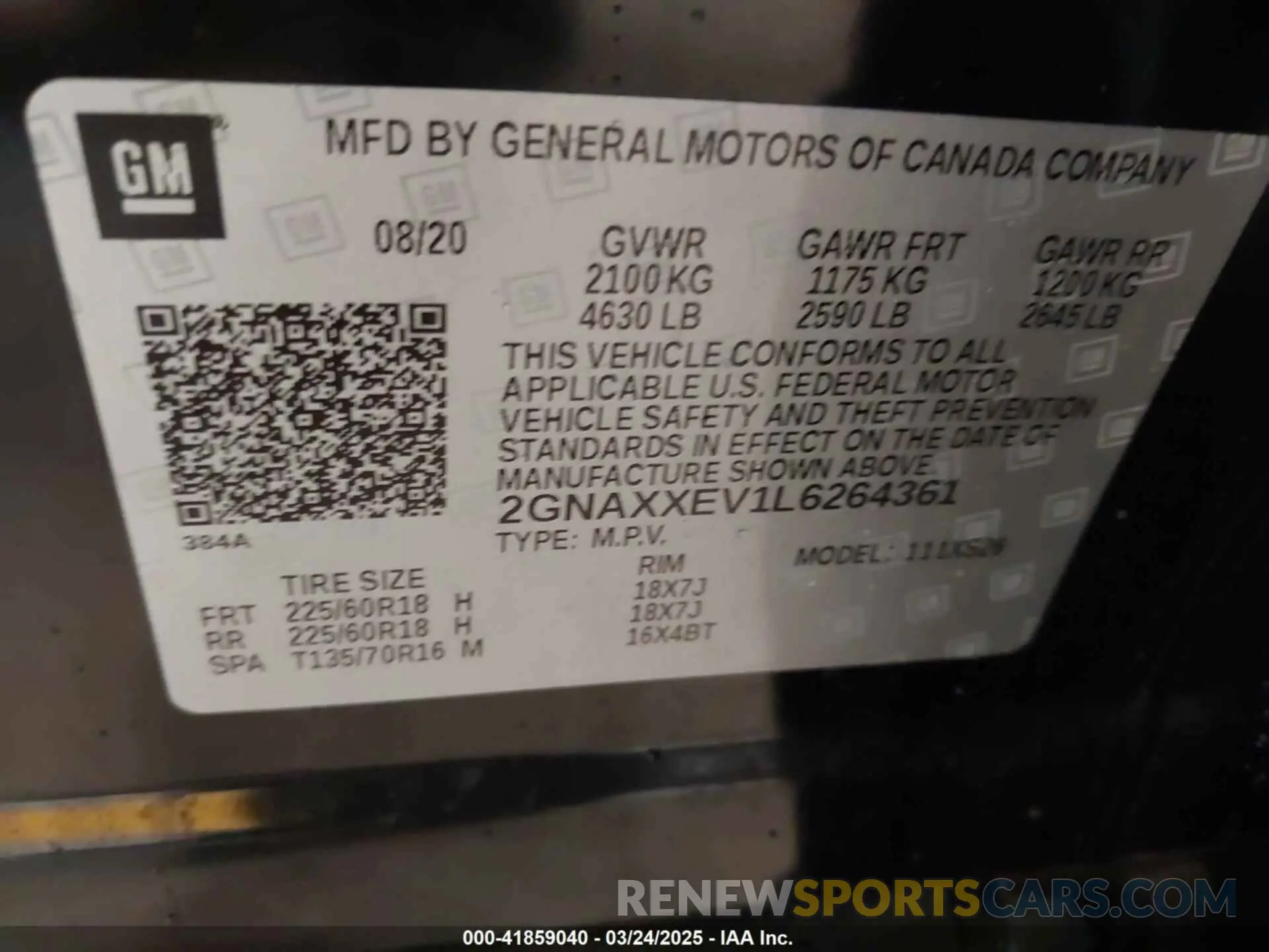 9 fotografías del automóvil dañado 2GNAXXEV1L6264361 CHEVROLET EQUINOX 2020