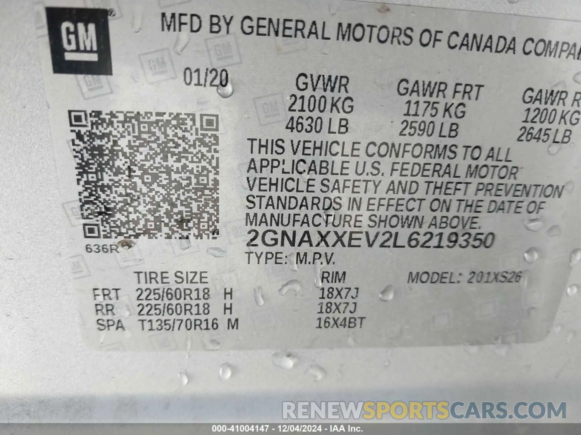 9 fotografías del automóvil dañado 2GNAXXEV2L6219350 CHEVROLET EQUINOX 2020