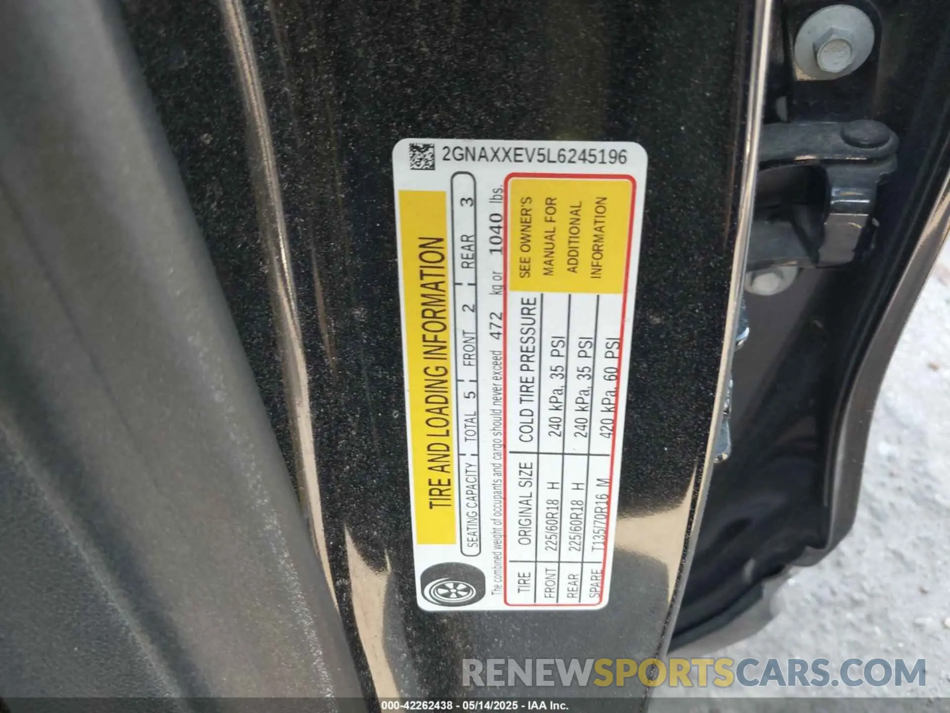 9 fotografías del automóvil dañado 2GNAXXEV5L6245196 CHEVROLET EQUINOX 2020