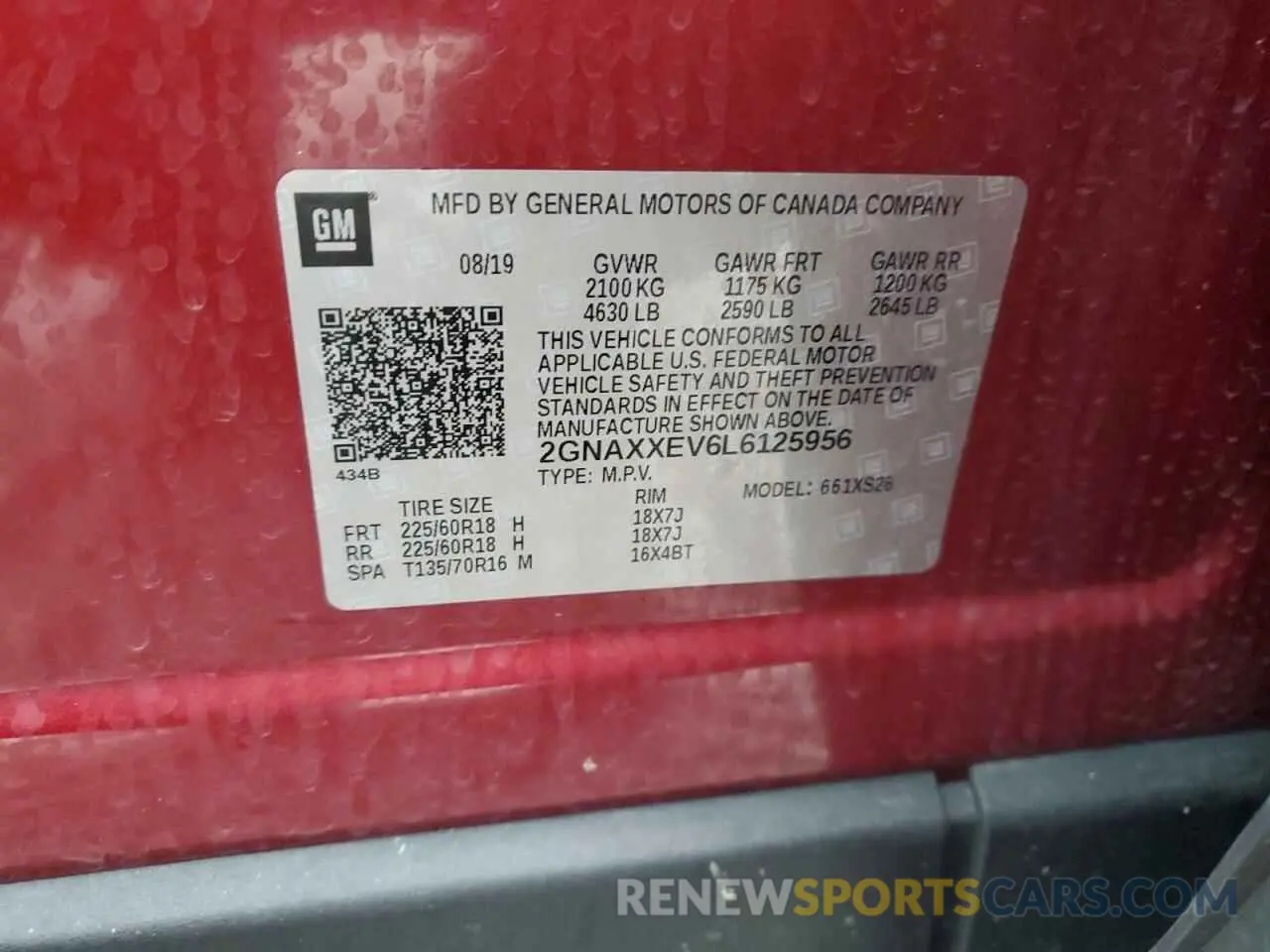 13 fotografías del automóvil dañado 2GNAXXEV6L6125956 CHEVROLET EQUINOX 2020