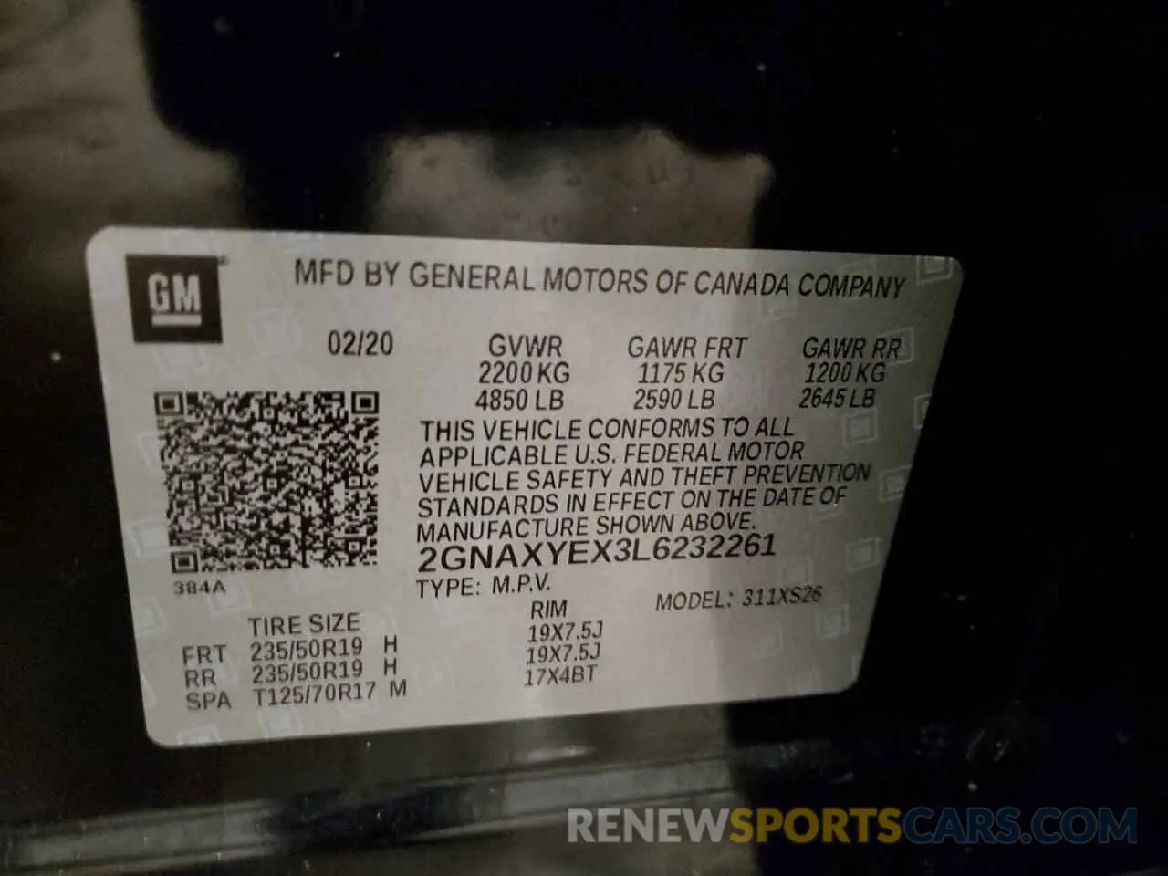12 fotografías del automóvil dañado 2GNAXYEX3L6232261 CHEVROLET EQUINOX 2020