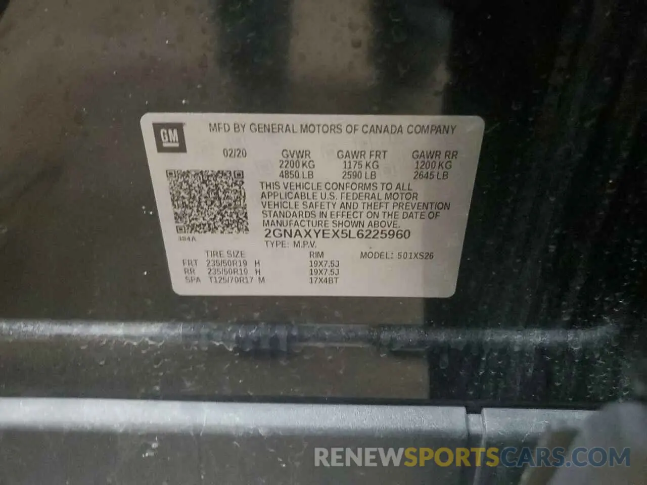 13 fotografías del automóvil dañado 2GNAXYEX5L6225960 CHEVROLET EQUINOX 2020