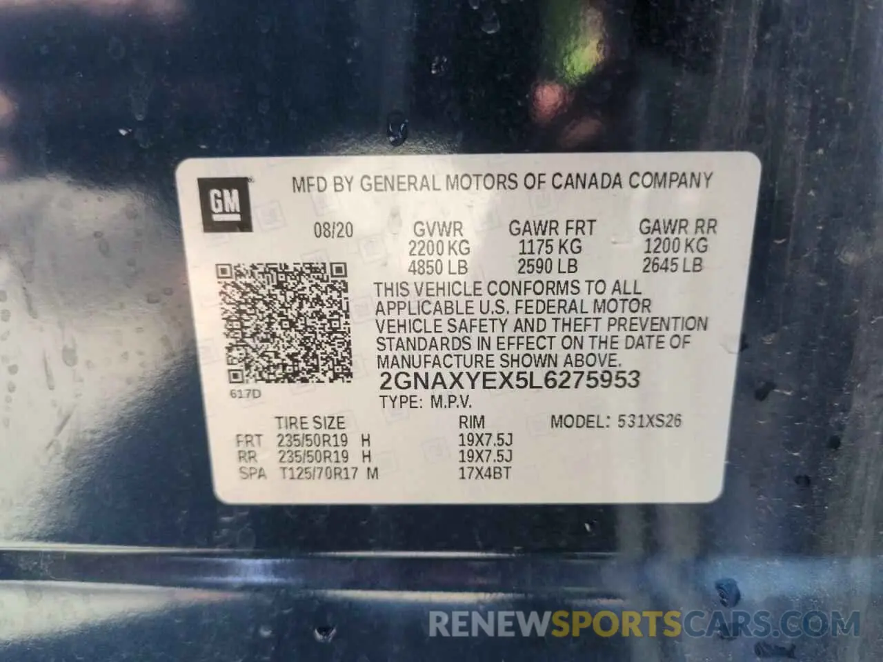 13 fotografías del automóvil dañado 2GNAXYEX5L6275953 CHEVROLET EQUINOX 2020
