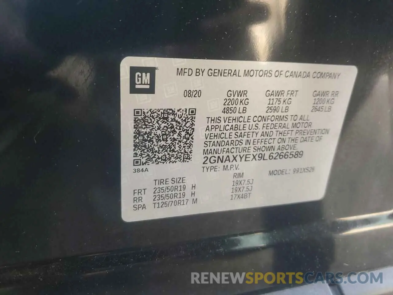 13 fotografías del automóvil dañado 2GNAXYEX9L6266589 CHEVROLET EQUINOX 2020