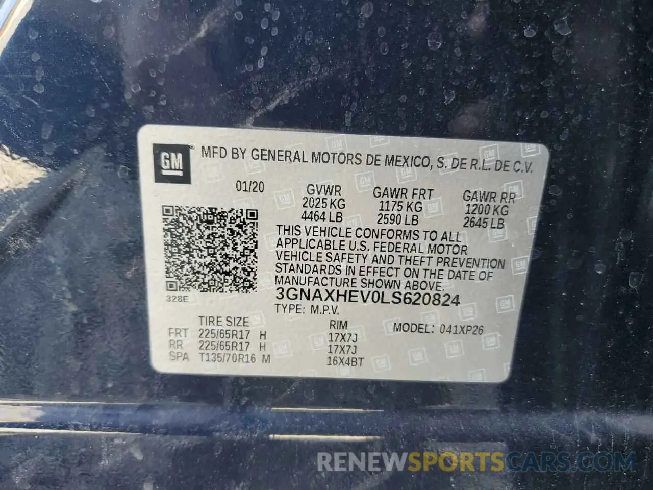 14 fotografías del automóvil dañado 3GNAXHEV0LS620824 CHEVROLET EQUINOX 2020