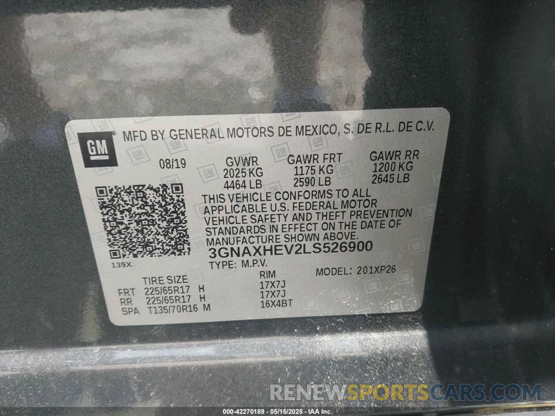 9 fotografías del automóvil dañado 3GNAXHEV2LS526900 CHEVROLET EQUINOX 2020