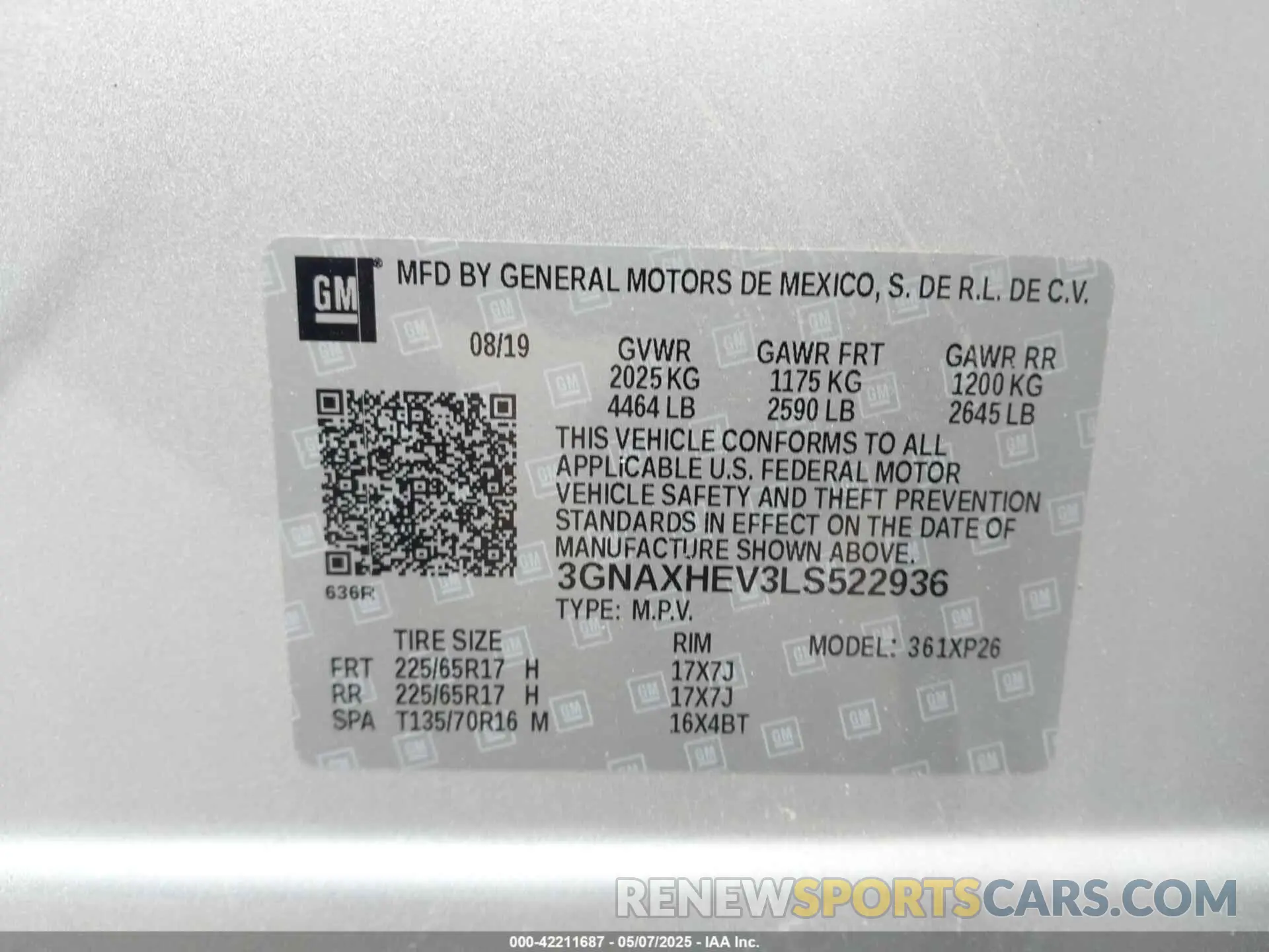 9 fotografías del automóvil dañado 3GNAXHEV3LS522936 CHEVROLET EQUINOX 2020
