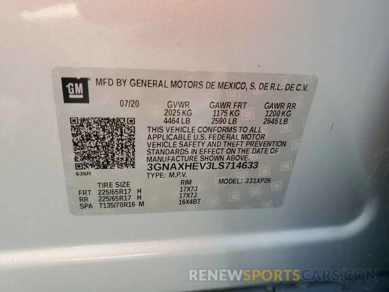 13 fotografías del automóvil dañado 3GNAXHEV3LS714633 CHEVROLET EQUINOX 2020