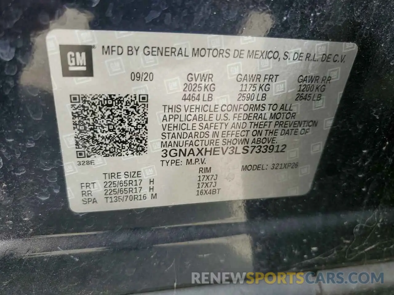 13 fotografías del automóvil dañado 3GNAXHEV3LS733912 CHEVROLET EQUINOX 2020